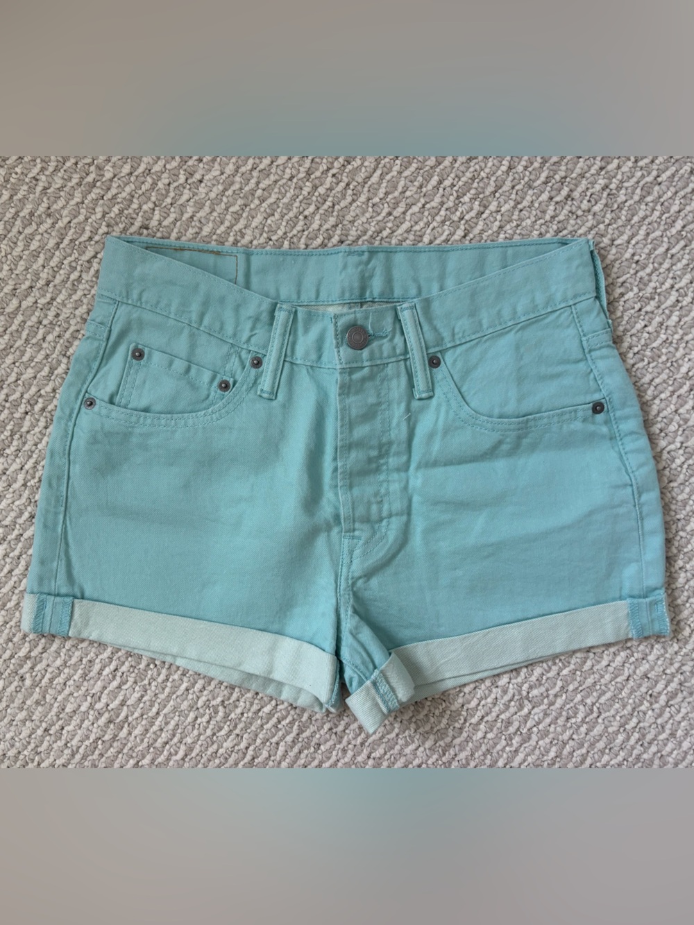 Levi’s Women’s 501 Shorts Size 28 Teal Blue Button Fly Denim Shorts 100% Cotton